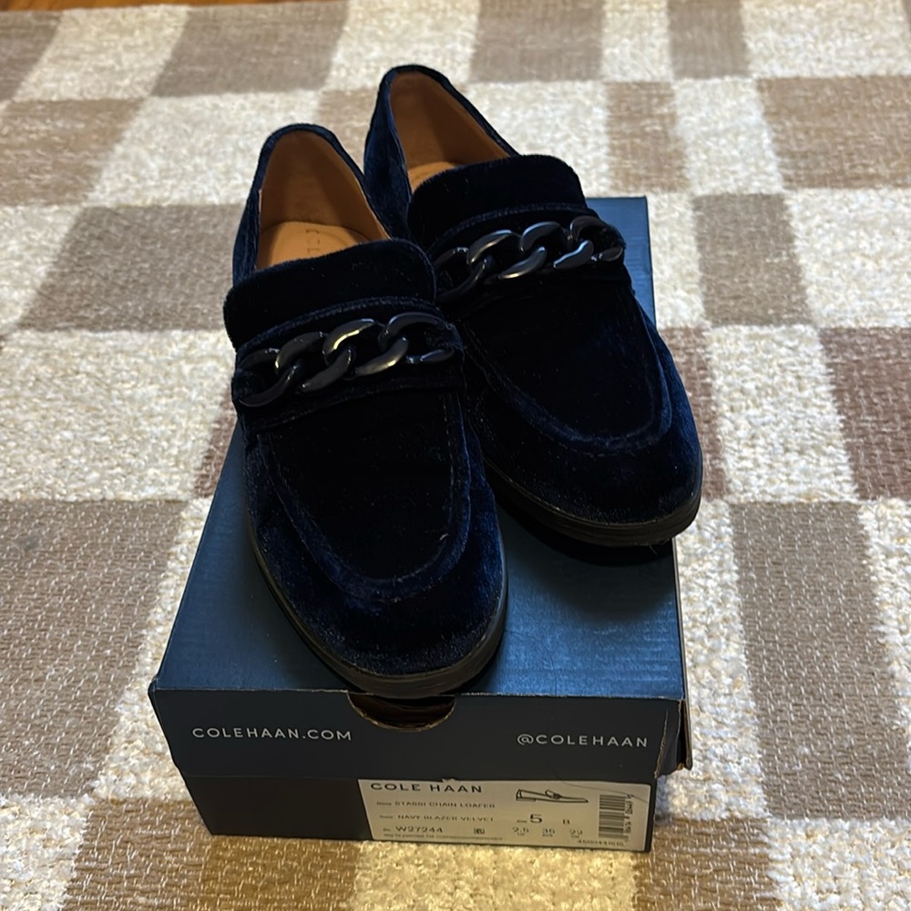 Cole Haan Navy Velvet Loafters
